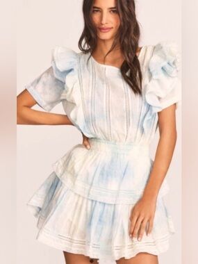 LoveShackFancy Natasha Heritage Mini Dress Lily Pond Hand Dyed Cotton Lace